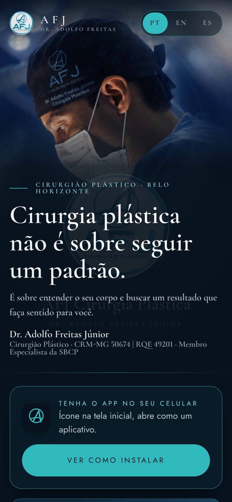 Tela inicial do app AFJ Pacientes no celular